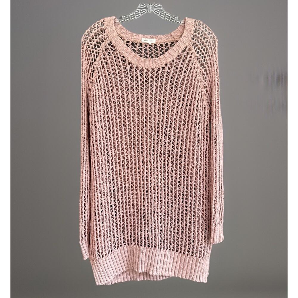 Silence + Noise Open Knit Sweater Pink Cotton Blend Soft Grunge Boho Chic Size M